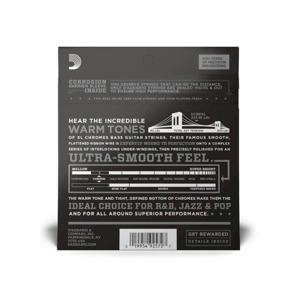 image of DAddario ECB81SL Chromes Bass Guitar String 001 pack
