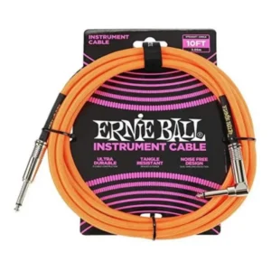 ernie ball braided straight to right angle instrument cable neon orange