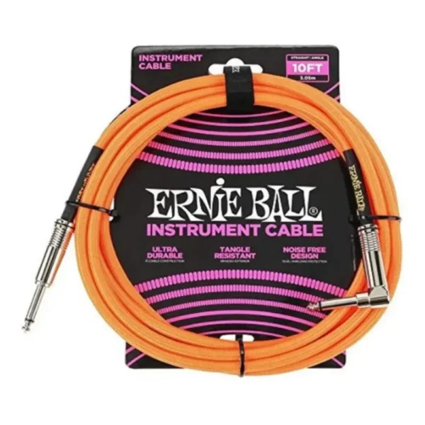 ernie ball braided straight to right angle instrument cable neon orange