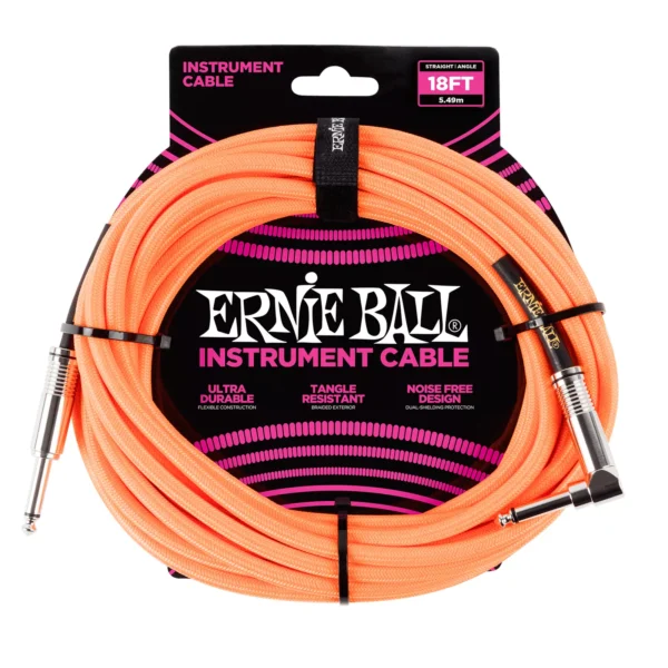 ernie ball braided straight to right angle instrument cable neon orange
